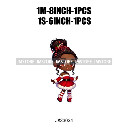 Sweet Santa African American Girly Christmas Character Holiday Vibes Xmas Iron On DTF Transfers Stickers Ready To Press T-shirts