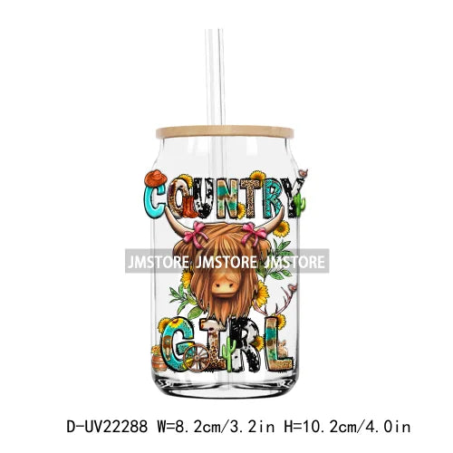 Western Highland Cow Farm Animals Sunflower UV DTF Transfer Stickers Decals For Libbey Cold Cup Mug Tumbler Waterproof DIY Craft