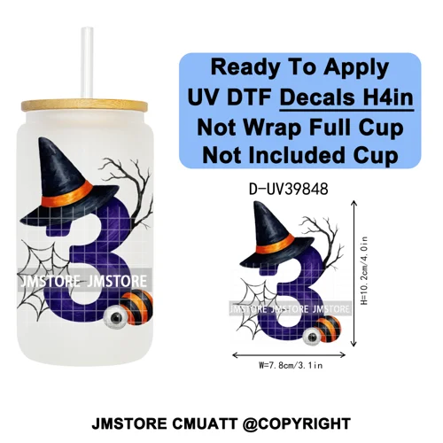 Polka Dot Pumpkin Halloween Letter Coquette UV DTF Decals Ready To Apply Waterproof Transfer Stickers For 16OZ Libbey Glass Can