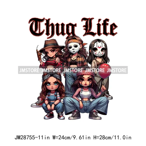 Cool Thug Life Horror Character Friends Scary Halloween Vibes Iron On DTF Transfer Stickers Ready To Press For Sweatshirt Bags