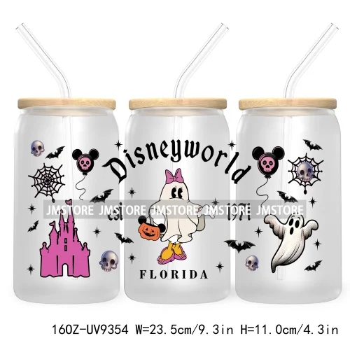 Halloween Mouse And Friends UV DTF Sticker For 16OZ Libbey Glass Cup Can Wrap Transfer Stickers Custom Labels Logo Spooky Vibes