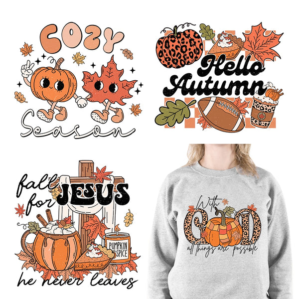 New Retro Fall Cozy Season Hello Autumn Spice Decals Happy Fall Yall DTF Transfer Stickers Ready To Press For Bags Hoodies