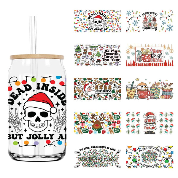 Dead Inside But Jolly AF 16OZ UV DTF Cup Wrap Transfers Stickers Custom Labels DIY Durable Waterproof Logo For Libbey Glass Can