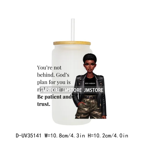 Christian Quotes Afro Pray Girl UV DTF Transfer Stickers Decals Ready To Apply Waterproof For 16OZ Libbey Glass Can Cups Tumbler