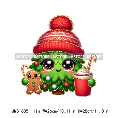 Cute Cartoon Christmas Character Coffee Gingerbread Merry Christmas Iron On DTF Transfers Stickers Ready To Press For T-shirts