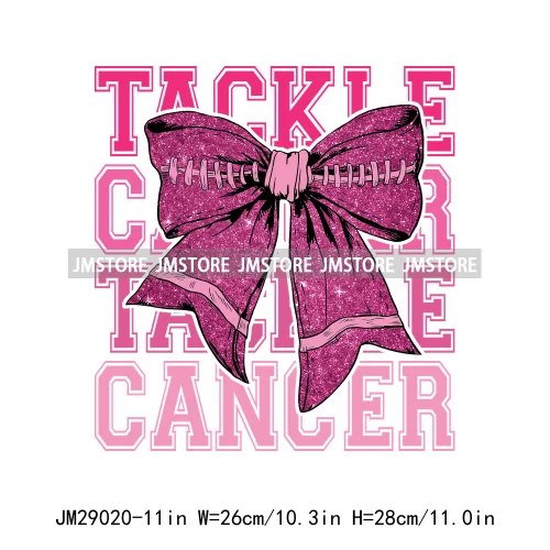 Coquette Football Bow Pink Out Tackle Breast Cancer Awareness Ribbon Iron On DTF Transfer Stickers Ready To Press For Clothing