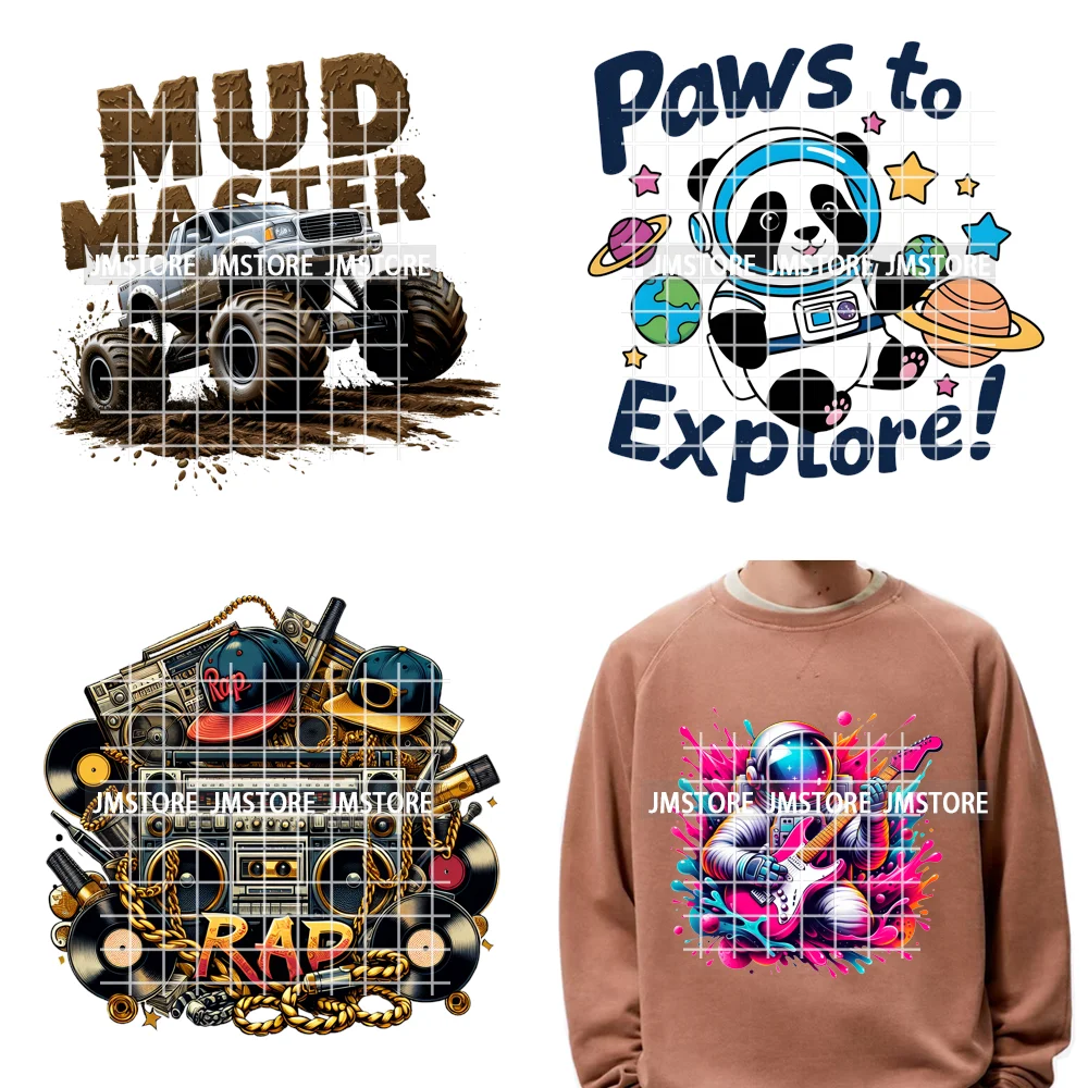 12in Colorful Rap Music Rock Vibes Mud Master Truck Space Trip Graffiti Iron on DTF Transfer Stickers Ready to Press for T-shirt