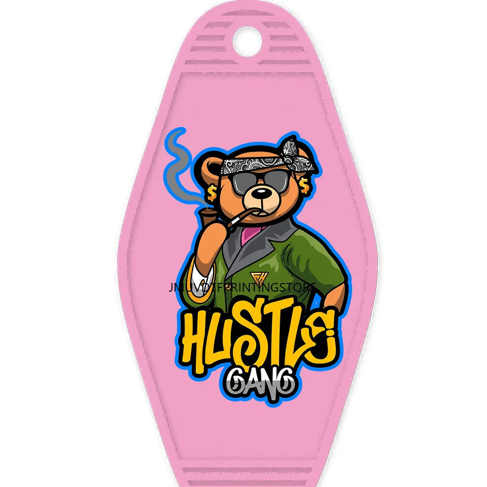 Focus On The Hustle Bear High Quality WaterProof UV DTF Sticker For Motel Hotel Keychain More Money Less Friends