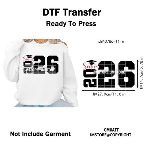 Class of 2026 High School Senior Edition Graduate Season Iron on Washable DTF Heat Transfer Stickers Ready to Press for Clothing