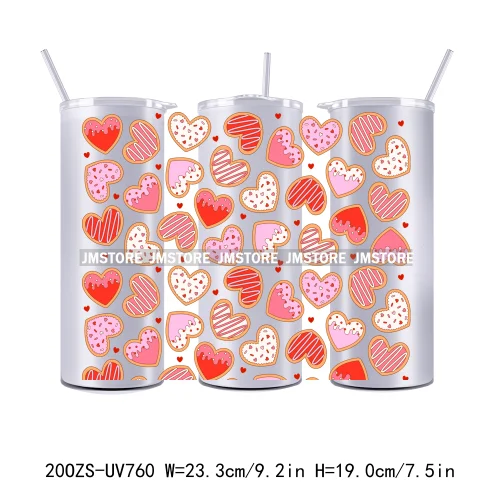 Groovy Valentine's day Love Heart Dessert 20OZ Skinny Tumbler Wrap UV DTF Transfer Stickers Personalized Custom Labels For Gift