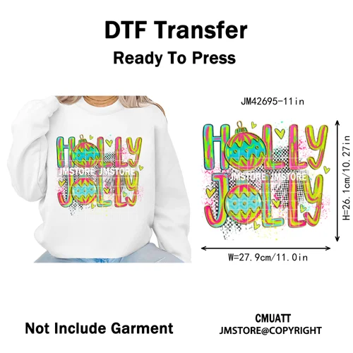 Holly Jolly Cute Cartoon Character Christmas Santa Tis The Season Iron on DTF Heat Transfers Stickers Ready to Press for Garment