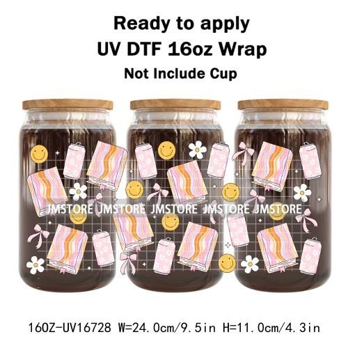 Books Coffee Coquette Fruits Girly 16OZ UV DTF Cup Wrap Ready To Apply Waterproof Transfer Stickers For Libbey Glass Can Tumbler