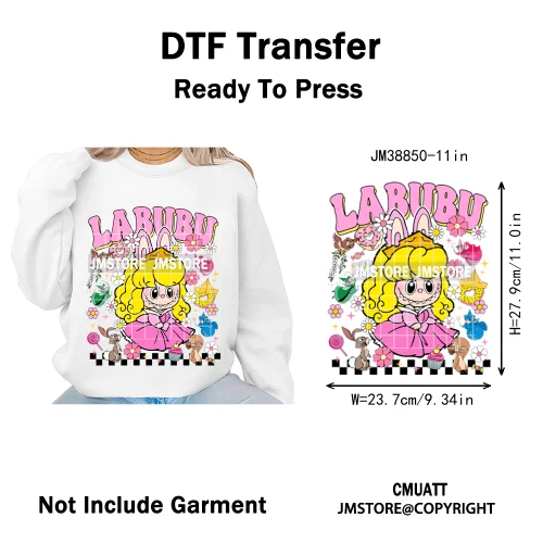 Cartoon Princess Girly Flowers Checkered Doll Characters Iron on DTF Washable Heat Transfer Stickers Ready to Press for Clothing