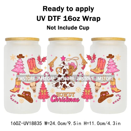 Christmas Bookish Santa Stocking Gifts UV DTF Cup Wrap Ready To Apply Transfer Stickers Waterproof For 16OZ Libbey Glass Can Mug