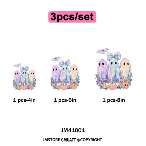 Cute Iridescent Ghost Girly Halloween Coquette Spooky Vibes Iron on Washable DTF Transfers Stickers Ready to Press for Clothing
