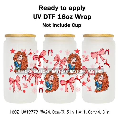 Coquette Princess Christmas Gifts 16OZ UV DTF Cup Wraps Ready To Apply Waterproof Transfer Stickers For Libbey Glass Can Cartoon