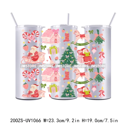 Girly Holiday Christmas Trees 20OZ Tumbler Wraps Ready To Ship UV DTF Transfer Stickers Waterproof Prints For Skinny Tumbler