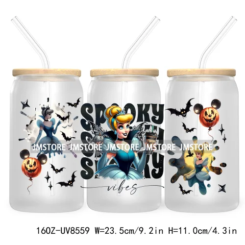 Spooky Vibes Halloween Princess 16OZ UV DTF Cup Wrap Transfer Stickers Custom Label Durable Waterproof Logo For Libbey Glass Can