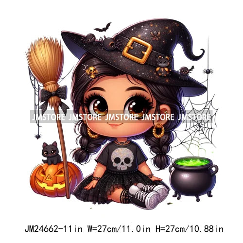 Custom Halloween Spooky Witch Latina Baby Girls Iron On Decals Hispanic Princess DTF Heat Press Transfers Stickers For Hoodies