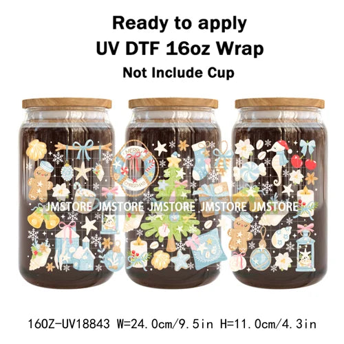 Coquette Bow Christmas Cozy Winter UV DTF Stickers Ready To Apply Cup Wrap Durable Custom Prints DIY Craft For Libbey Can Glass