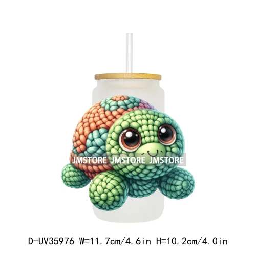Watercolor Knitted Cute Animals UV DTF Transfer Stickers Decals Ready To Apply Waterproof For 16OZ Libbey Glass Can Cups Tumbler