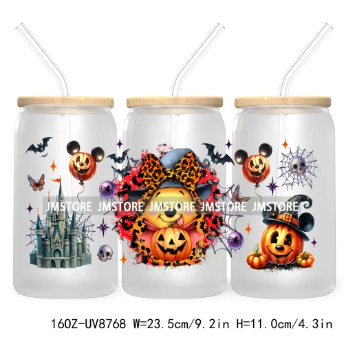 Halloween Leopard Cartoon Princess 16OZ UV DTF Cup Wrap Transfer Sticker Custom Labels Waterproof Logo For Libbey Glass Can Fall