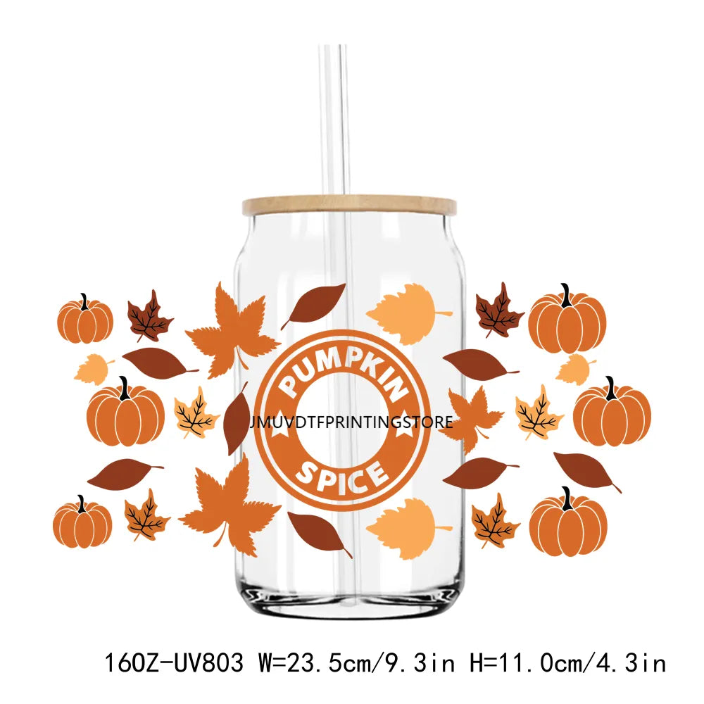 Autumn Leaves Fall Vibes 16OZ UV DTF Cup Wrap Transfers Stickers Custom Labels DIY Durable Waterproof Logo For Libbey Glass Can