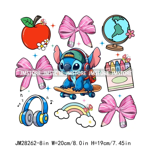 Cartoon Princess Character Friends Back To School Coquette Bow Decals DTF Iron On Transfers Stickers Ready To Press For T-shirts