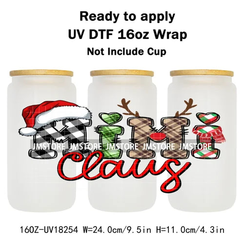 Christmas Mama Mini Coquette Family Xmas 16OZ UV DTF Cup Wraps Ready To Apply Waterproof Transfer Stickers For Libbey Glass Can