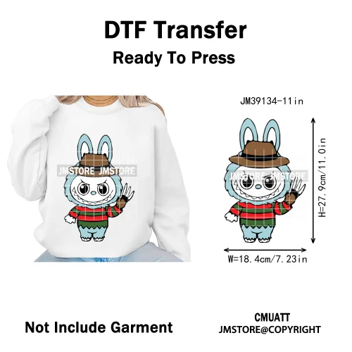 Cute Monster Cartoon Character Spooky Halloween Season Iron on DTF Washable Transfers Stickers Ready to Press for T-shirts Bags