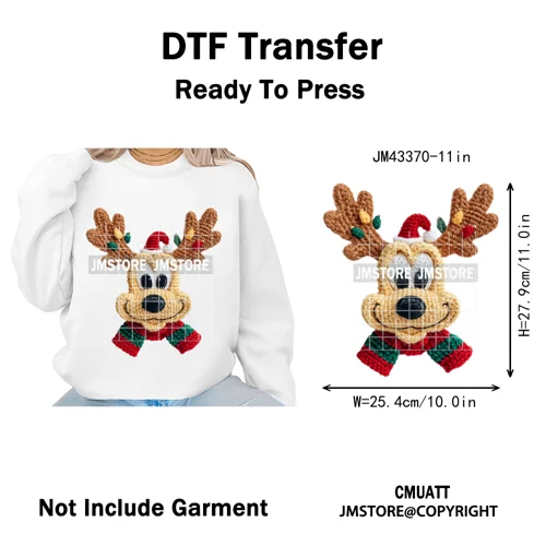 Cute Faux Knitting Yarn Princess Cartoon Character Christmas Holiday Iron on DTF Transfers Stickers Ready to Press for Hoodies