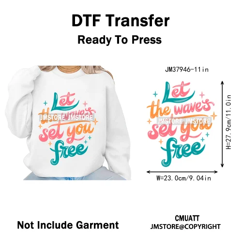 Funny Summer Quotes Sunset Palm Trees Beach Vacation Vibes Washable Iron on DTF Transfer Sticker Ready to Press for Textile Bags