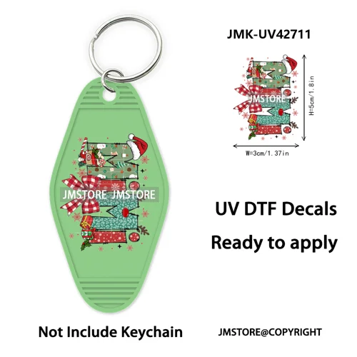 Preppy Bow Christmas Reindeer Mama Mini UV DTF Keychain Decals Ready To Apply Waterproof Durable Wraps For Hotel Motel Keychain
