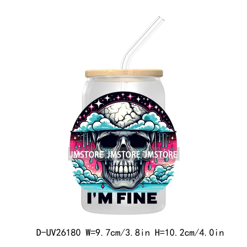 Antisocial Snarky Skeleton Skull UV DTF Transfer Stickers Decals For Libbey Cold Cups Mugs Durable Waterproof Custom Logo Labels