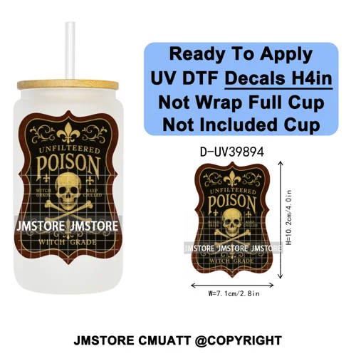 Spooky Halloween Witch Brew Bottle Label Set UV DTF Transfer Stickers Decals Ready To Apply Waterproof For 16OZ Libbey Glass Can