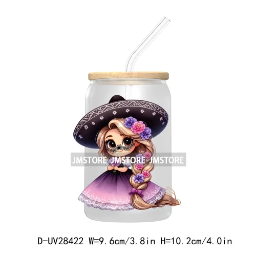 Mexican Little Princess UV DTF Transfer Stickers Decals For Libbey Cold Cups Mugs Tumbler Waterproof Craft Day of the Dead Girls