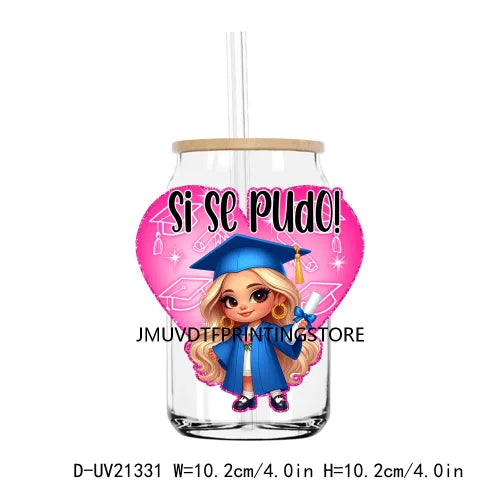 Chicano Graduation Chibi UV DTF Transfer Stickers Decals For Libbey Cold Cups Mugs Tumbler Waterproof Logo Educated Latina Girl