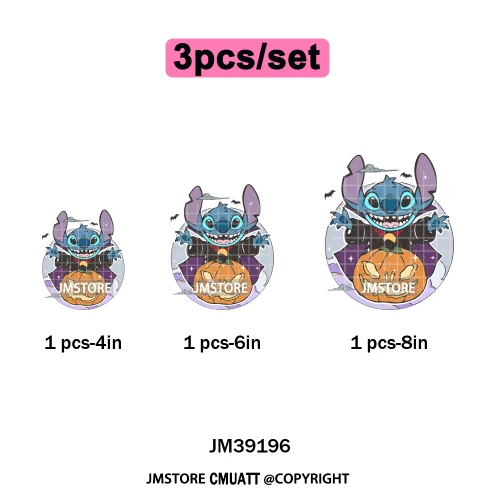 Funny Halloween Spooky Vibes Cartoon Characters Pumpkin Iron on DTF Washable Transfers Stickers Ready to Press for T-shirts Bags