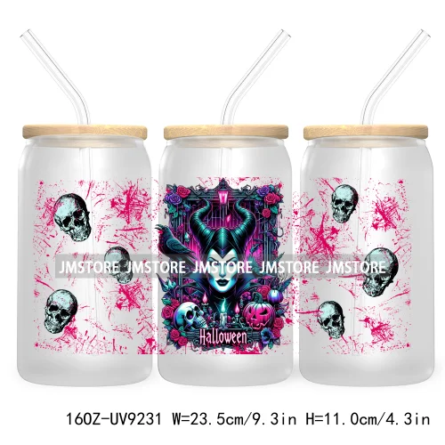 Horror Characters 16OZ UV Cup Wrap DTF Transfer Stickers For Libbey Glass Can Cups Tumbler Waterproof Labels Halloween Skull