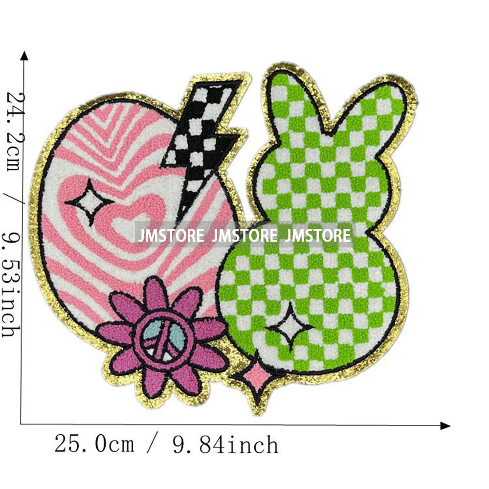 Cute Happy Easter Bunny Spring Hunt Eggs Rabbit Ears Love My Peeps Iron on Chenille Patches for Clothing Bags