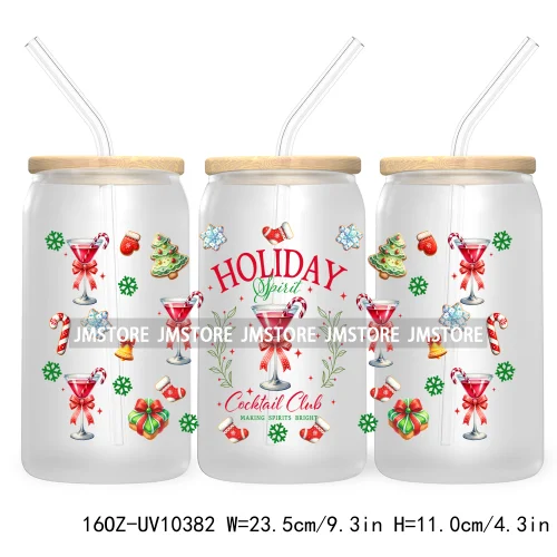 Just A Girl Who Loves Christmas UV DTF Sticker For 16OZ Libbey Glass Cup Can Wrap Transfer Stickers Custom Label Gingerbread Bow