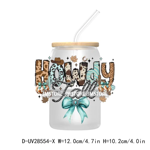 Howdy Fall Western Pumpkin UV DTF Transfer Stickers Decals For Libbey Cold Cups Mugs Tumbler Labels Coquette Bow Cowgirl Boots