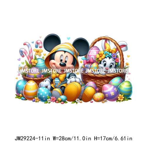 Cartoon Easter Mouse Egg Flowers Iron On DTF Transfers Stickers Ready To Press For Sweatshirt Bags