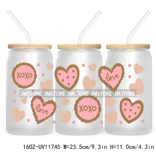 Funny Valentines Quotes 16OZ UV Cup Wrap DTF Transfer Stickers For Libbey Glass Can Cups Tumbler Self Love Valentine Hearts Kiss