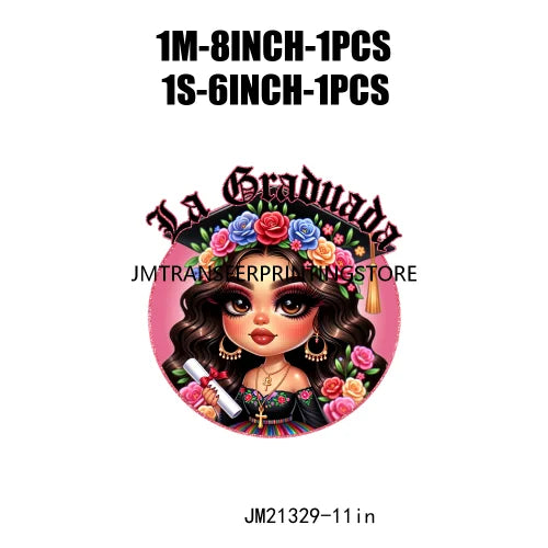 Chicana Chola Educated Latina Graduation Girl Mexican Culture Iron On Stickers Chingona y con Diploma DTF Transfers For Garment