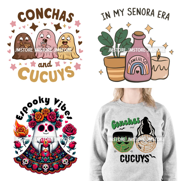 Pan Tasmas Spooky Halloween Conchas Cucuys Mexican Spooky Season Ghost Iron On DTF Transfer Stickers Ready To Press For T-shirts