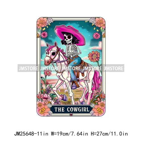 Trendy Witch Chancla Cowgirl Spill The Tea Sarcastic Adult Humor Tarot Card DTF Iron On Heat Press Transfer Stickers For T-shirt