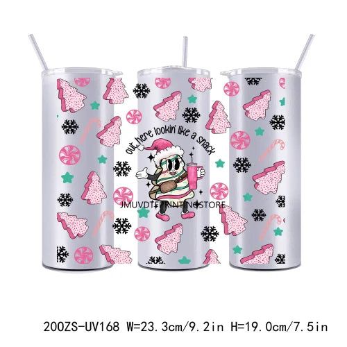 Dreaming Of A Pink Christmas 20OZ UV DTF Tumbler Straight Wrap Transfers Stickers Custom Labels DIY Durable Waterproof Logo