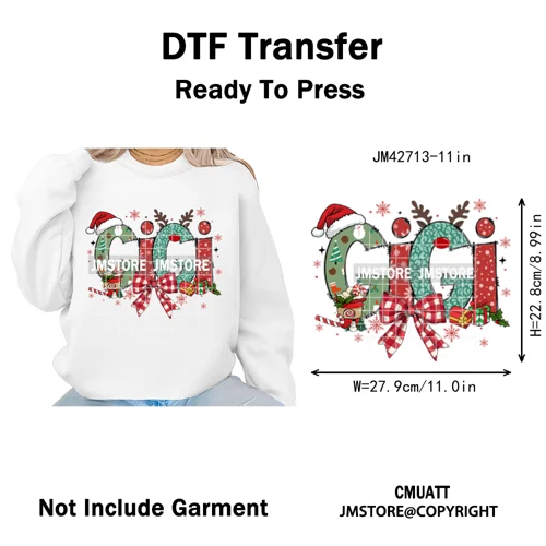 Colorful Christmas Mama Claus Coquette Candy Cane Santa Iron on DTF Washable Transfers Stickers Ready to Press for T-shirts