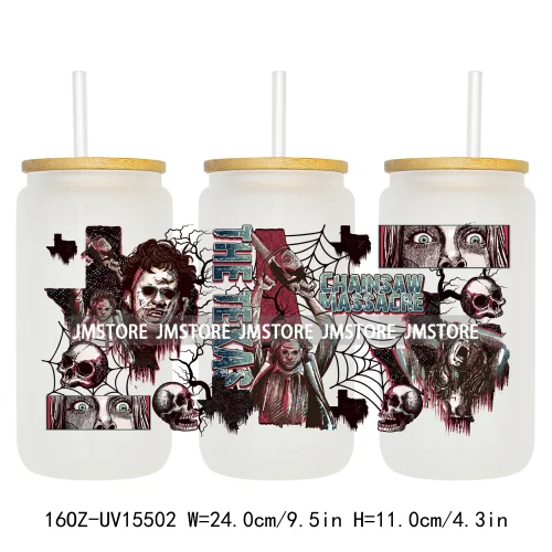Horror Halloween Killer Friends UV DTF Wraps Transfer Sticker Waterproof Custom High Quality For 16OZ Libbey Glass Can Tumbler